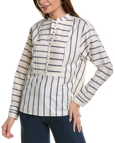 Lafayette 148 Striped Pintuck Button-down Blouse In Ivory