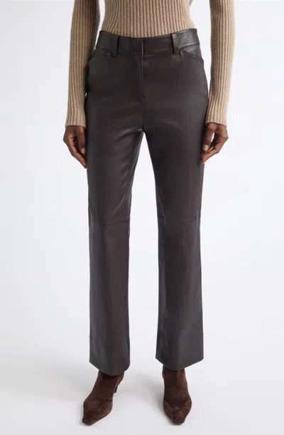 Lafayette 148 New York Bond Leather Flare Leg Pants In Truffle