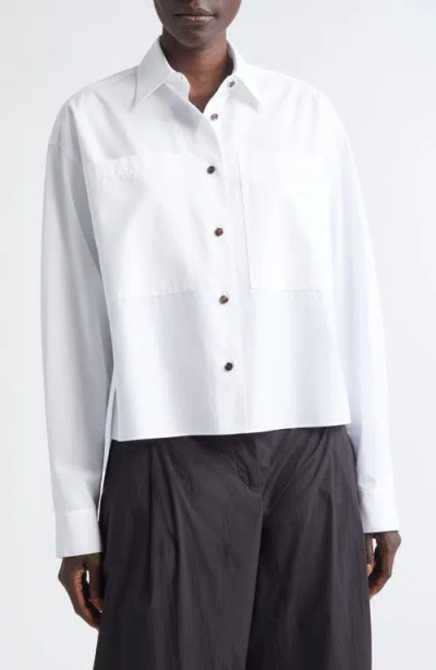 Lafayette 148 New York Boxy Crop Cotton Poplin Button-up Shirt In White