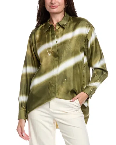 Lafayette 148 New York Boyfriend Oversized Silk Shirt In Green