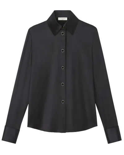 Lafayette 148 New York Button Front Slim Silk Blouse In Black