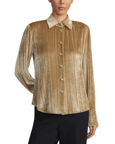 Lafayette 148 New York Button Front Slim Silk-blend Blouse In Brown