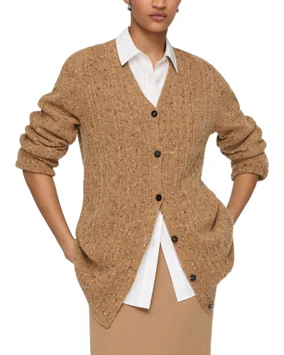 Lafayette 148 New York Cable Donegal Button Front 100% Cashmere Cardigan In Brown