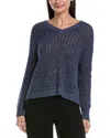 Lafayette 148 New York Cabled V-neck Linen & Silk-blend Sweater In Blue