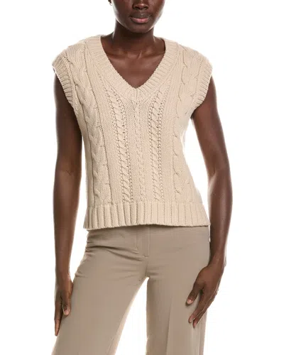 Lafayette 148 New York Cabled V-neck Wool & Cashmere-blend Vest In Neutral
