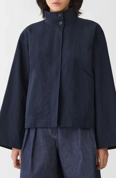 Lafayette 148 New York Calvary Twill Funnel Neck Jacket In Blue