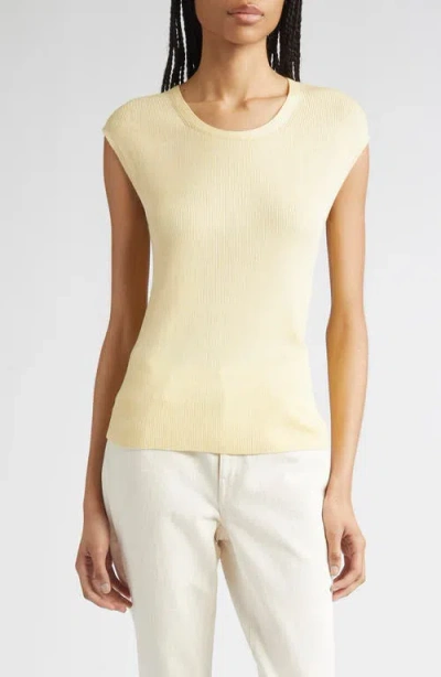 Lafayette 148 New York Cap Sleeve Rib Knit Top In Yellow
