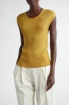 Lafayette 148 New York Cap Sleeve Rib Knit Top In Desert Grass