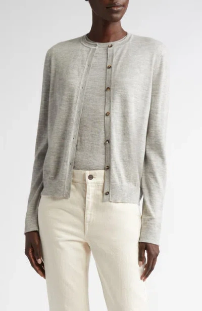Lafayette 148 New York Cashmere Crewneck Cardigan In Grey Heather
