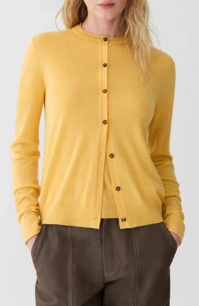 Lafayette 148 New York Cashmere Crewneck Cardigan In Yellow