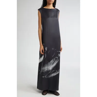 Lafayette 148 New York Charcoal Print Bateau Neck Gown In Multi