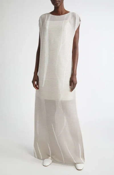 Lafayette 148 New York Charcoal Print Plissé Semisheer Maxi Dress In Pencil Grey Multi