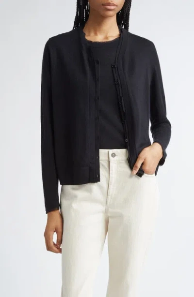 Lafayette 148 New York Chiffon Trim Cashmere Cardigan In Black