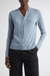 Lafayette 148 New York Chiffon Trim Cashmere Cardigan In Paper Blue