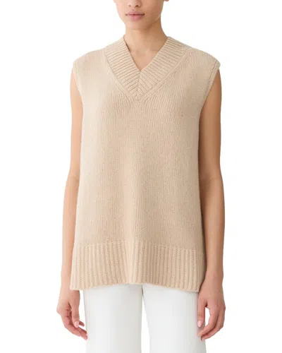 Lafayette 148 New York Chunky Wide V-neck Cashmere & Wool-blend Sweater In Neutral