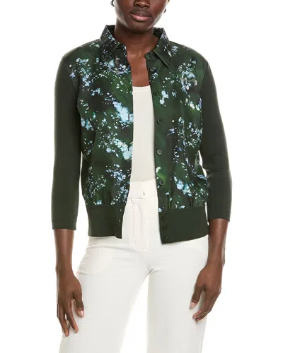 Lafayette 148 New York Collared Button Front Cardigan In Green