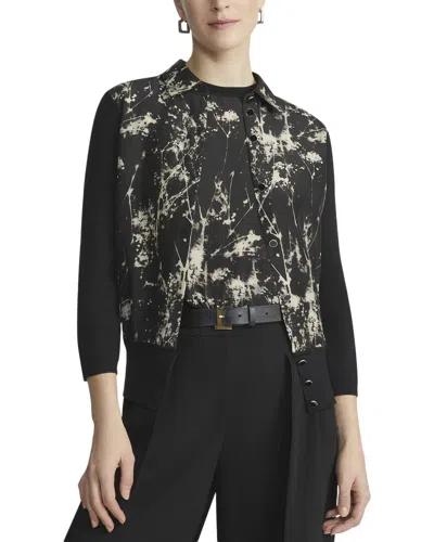 Lafayette 148 New York Collared Button Front Silk-blend Cardigan In Black