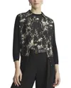 Lafayette 148 New York Collared Button Front Silk-blend Cardigan In Black