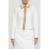 Lafayette 148 Cotton Twill Collared Zip Front Jacket In White