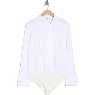 Lafayette 148 New York Collared Wrap Front Bodysuit In White