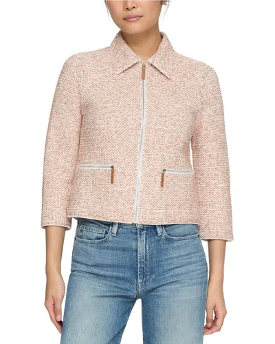 Lafayette 148 New York Collared Zip Front Knit Jacket In Neutral