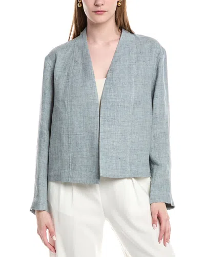 Lafayette 148 New York Collarless Linen-blend Jacket In Fresh Blue Melange/pebble