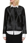 Lafayette 148 New York Collarless Patch Pocket Genuine Calf Hair Jacket In Black