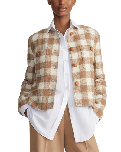 Lafayette 148 New York Collarless Patch Pocket Wool-blend Jacket In Brown