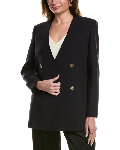 Lafayette 148 New York Collarless Wool-blend Blazer In Navy