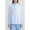 Lafayette 148 New York Colorblock Oversize Shirt In Cool Blue Multi/white/buff