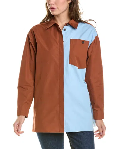 Lafayette 148 New York Colorblocked Oversized Shirt In Brown