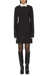 Lafayette 148 New York Contrast Collar Long Sleeve Stretch Responsible Wool Sheath Dress In Black