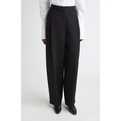 Lafayette 148 New York Cooper Pleated Finesse Crepe Barrel Leg Pants In Black