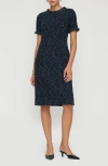 Lafayette 148 Cosmos Bouclé Tweed Crochet Trim Sheath Dress In Blue