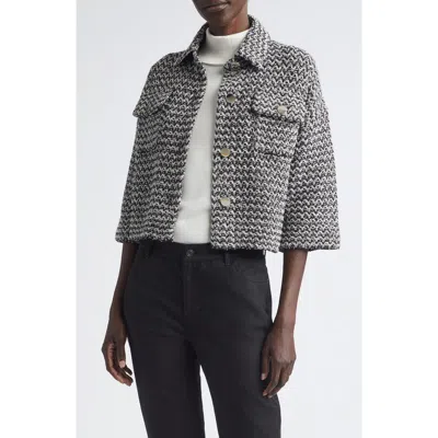 Lafayette 148 New York Cotton & Linen Tweed Crop Jacket In Black