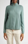 Lafayette 148 Cotton-silk Tape Fitted Bomber Sweater In Lagoon Green