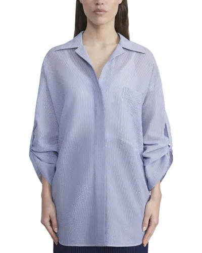 Lafayette 148 New York Covered Placket Crop Sleeve Silk-blend Blouse