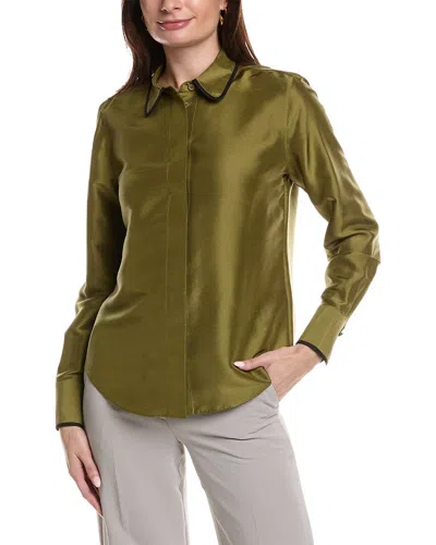 Lafayette 148 New York Covered Placket Silk Blouse In Green