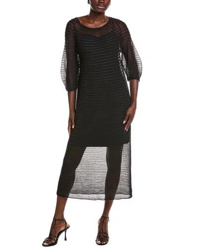 Lafayette 148 New York Crepe Sheer Pleat Silk-blend Dress In Black