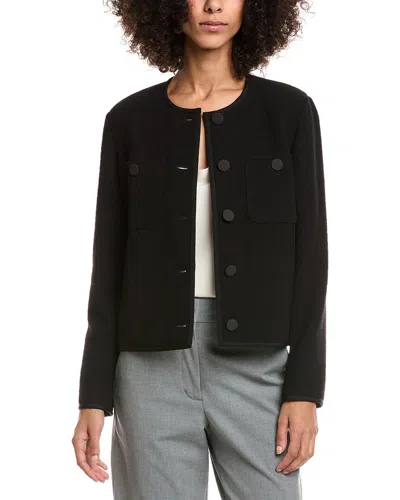 Lafayette 148 New York Crewneck Patch Pocket Wool-blend Jacket In Black