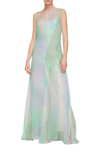 Lafayette 148 New York Crinkled Silk Crépon Gown With Sequin Slip In Green