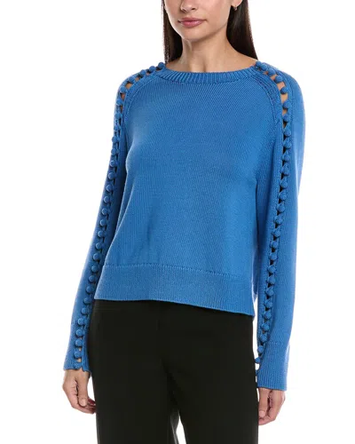 Lafayette 148 New York Crochet Button Trimmed Silk-blend Top In Blue