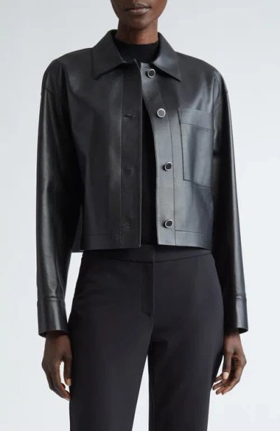 Lafayette 148 New York Crop Leather Shirt Jacket In Black