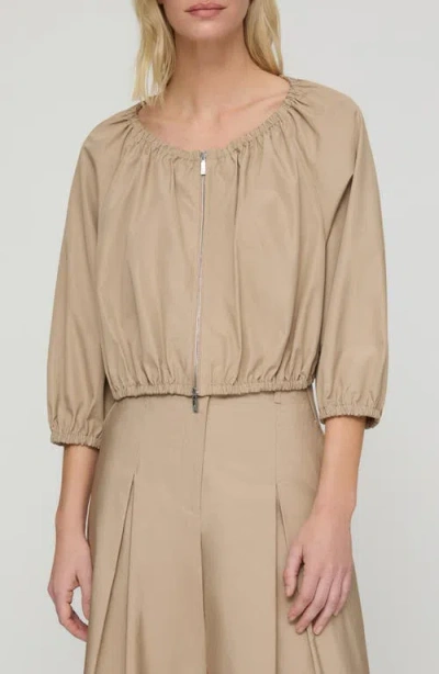 Lafayette 148 New York Crop Organic Cotton Poplin Bubble Jacket In Brown