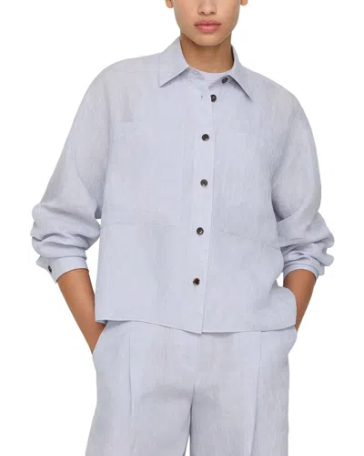 Lafayette 148 New York Cropped Linen Boyfriend Shirt In Purple