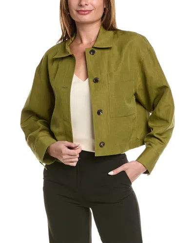 Lafayette 148 Cropped Silk & Linen-blend Shirt Jacket In Green