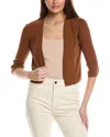 Lafayette 148 New York Cropped Silk-blend Cardigan In Brown