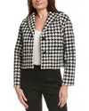 Lafayette 148 New York Houndstooth Check Crop Wool Blend Jacket In Black
