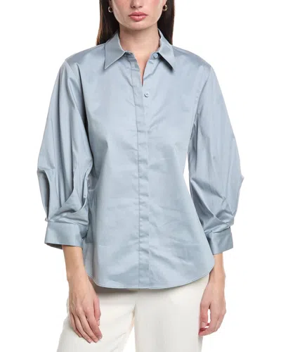 Lafayette 148 New York Cuffed Short Sleeve Blouse In Blue