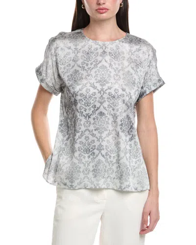 Lafayette 148 New York Cuffed Short Sleeve Silk-blend Blouse In Gray